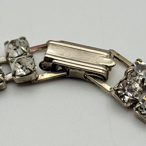 Vintage Clear Rhinestone Double Row Tennis Bracelet 7" Wrist Silver Tone Estate - Picture 4 of 6